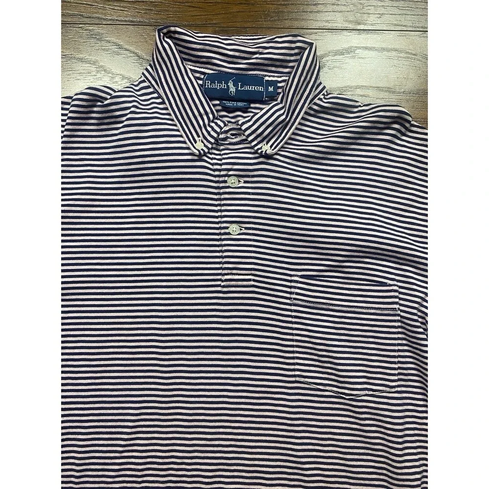 Polo Ralph Lauren Pima Performance Classic Fit Pink/Navy Striped Polo Shirt M